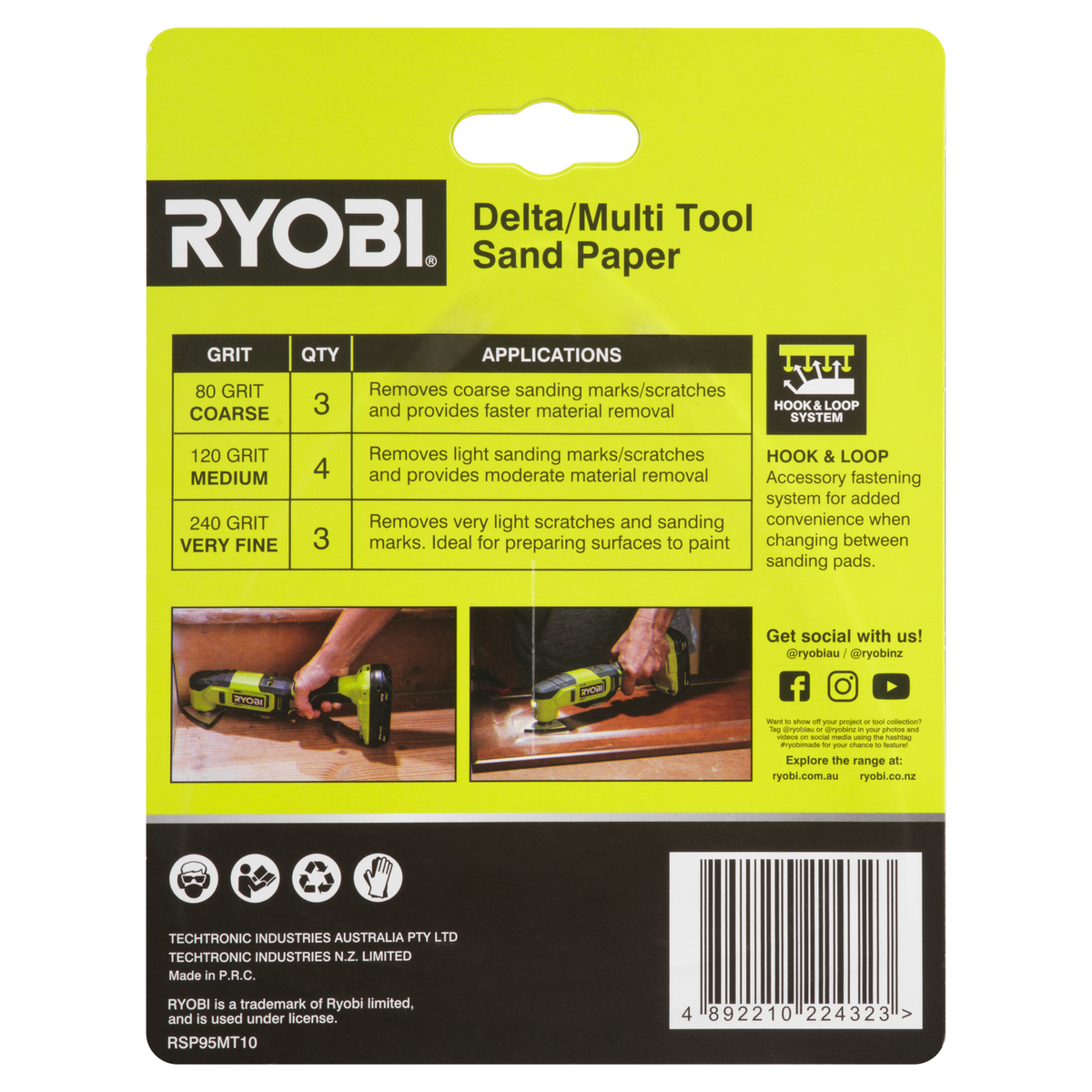 Ryobi 10 Piece 95mm Delta Multi Tool Sanding Set - 80/120/240 Grit - SuperSaverAU - view 3