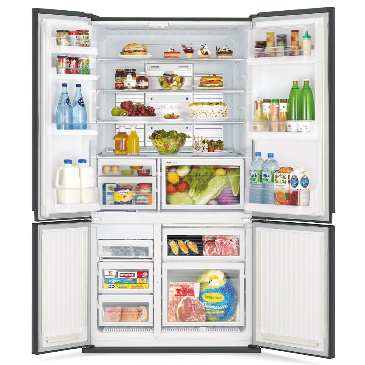 Mitsubishi Electric 635L French Door Fridge - Dark Silver Glass, Rapid Cooling - MR-LA635ER-GDS-A