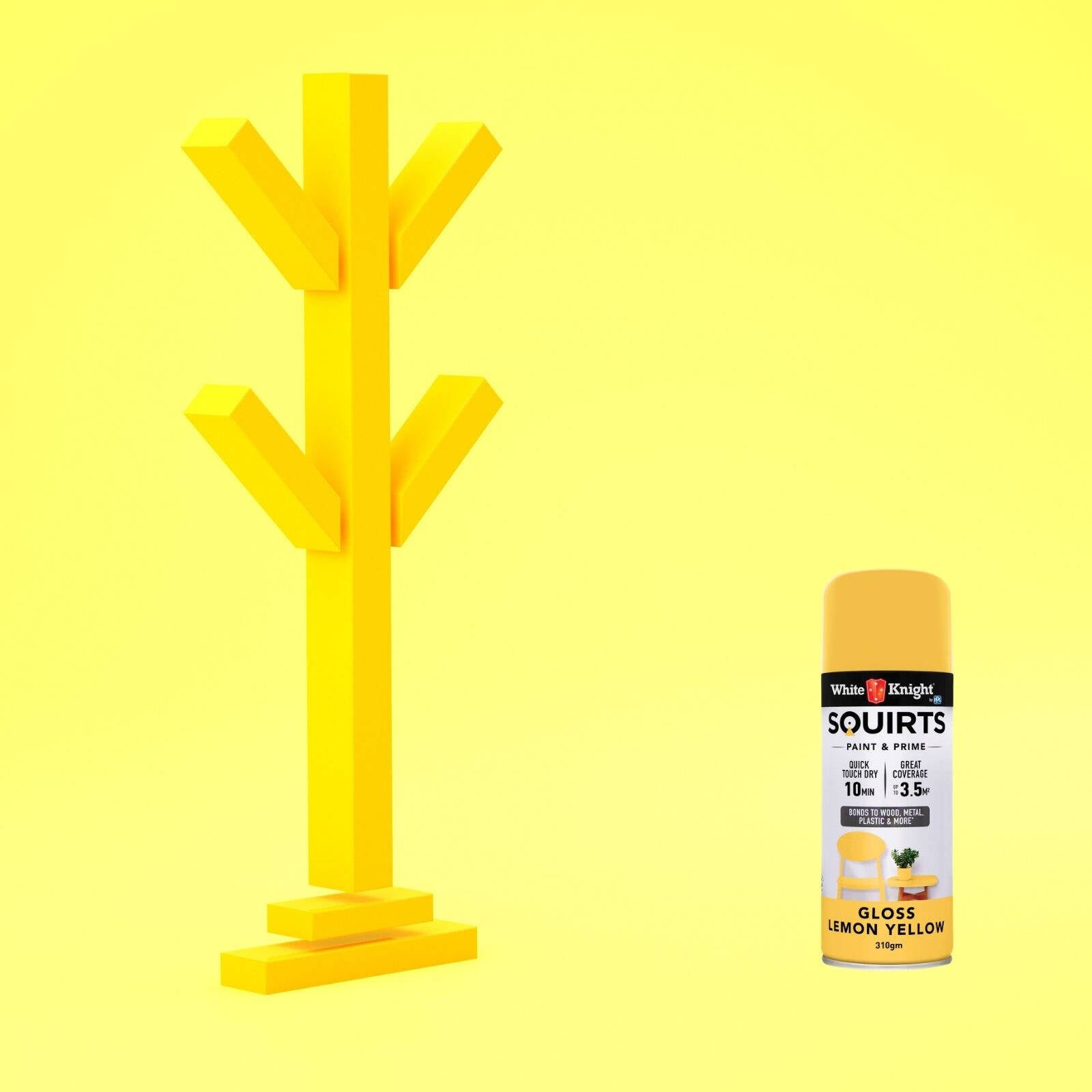 White Knight Squirts 310g Lemon Yellow Gloss Spray Paint - Indoor/Outdoor