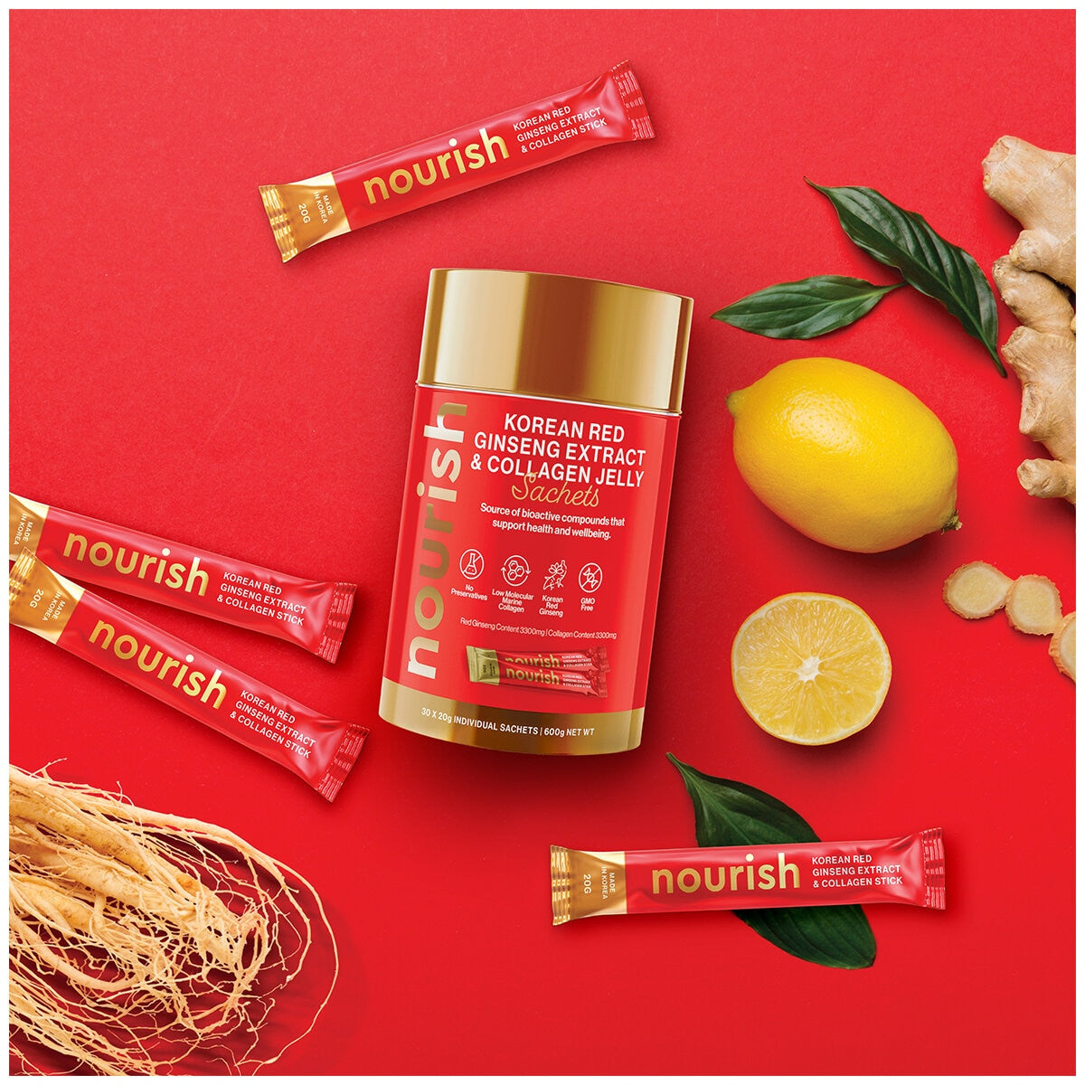 Nourish Korean Red Ginseng Extract and Collagen Jelly Sachets 30 x 20g - SuperSaverAU - view 4