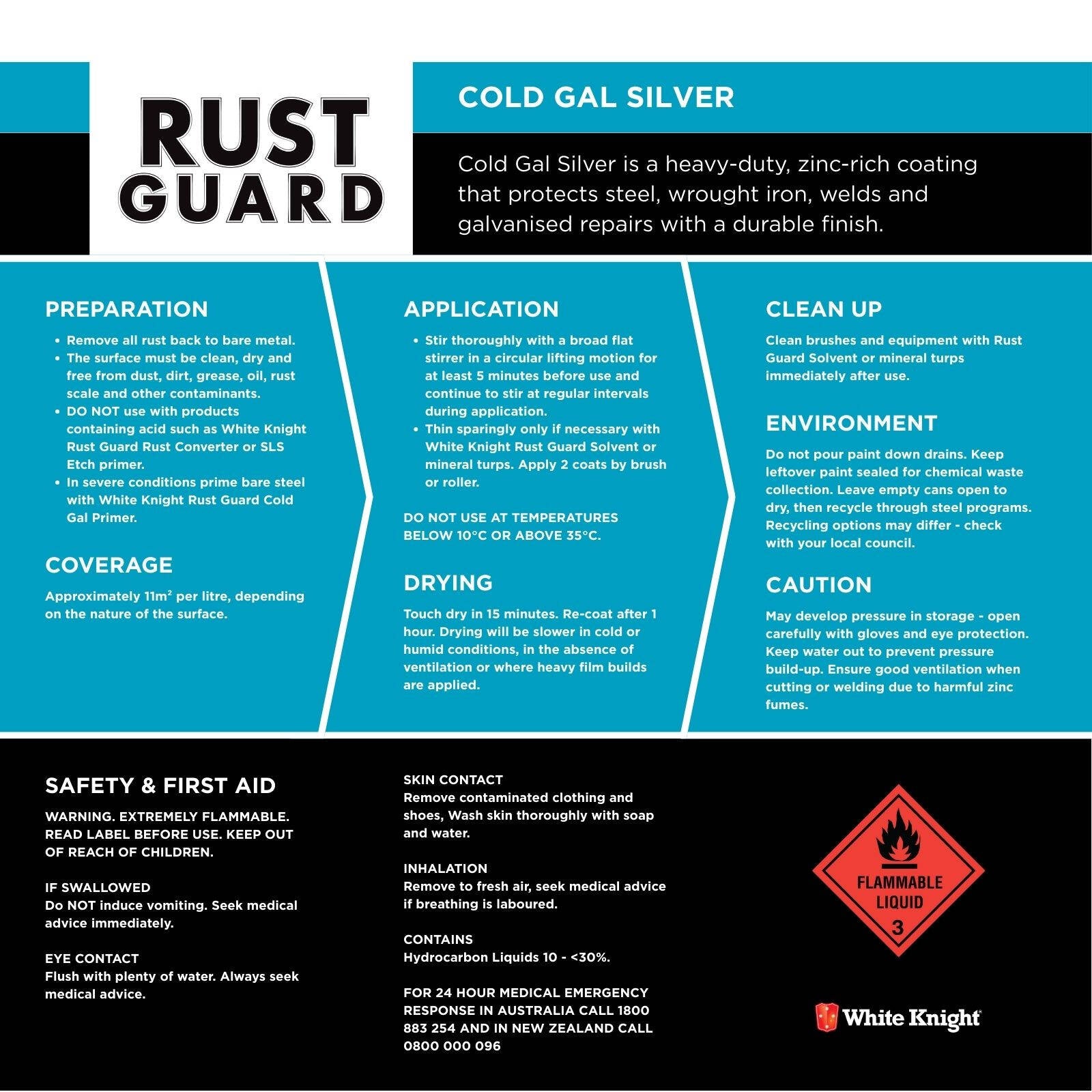 White Knight Rust Guard 100ml Cold Gal Silver Primer Paint