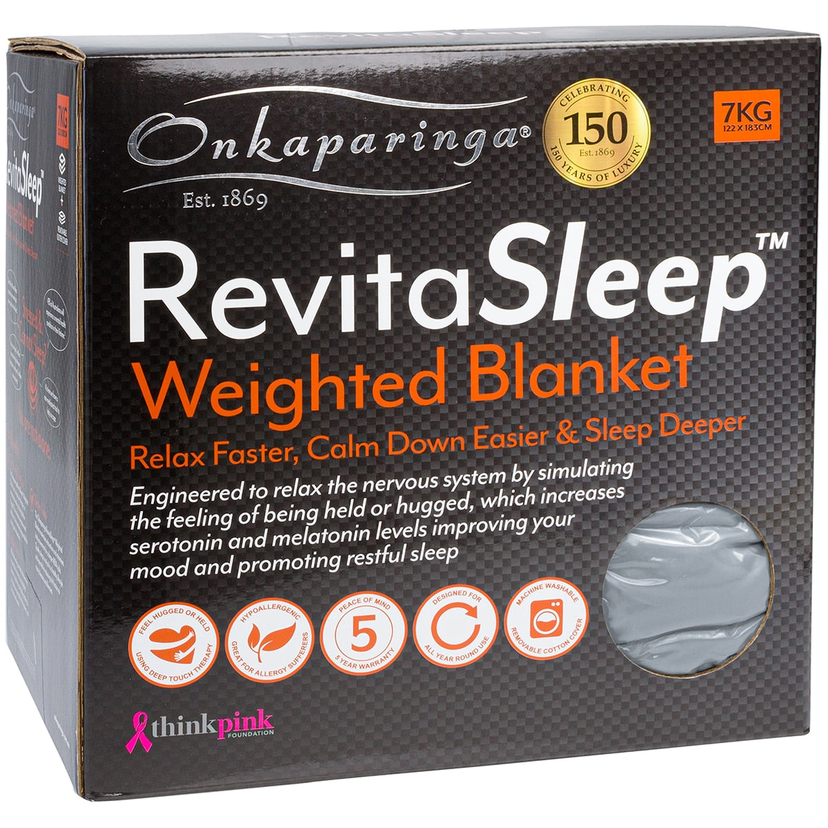Onkaparinga RevitaSleep Weighted Blanket Charcoal 7kg - SuperSaverAU - view 2