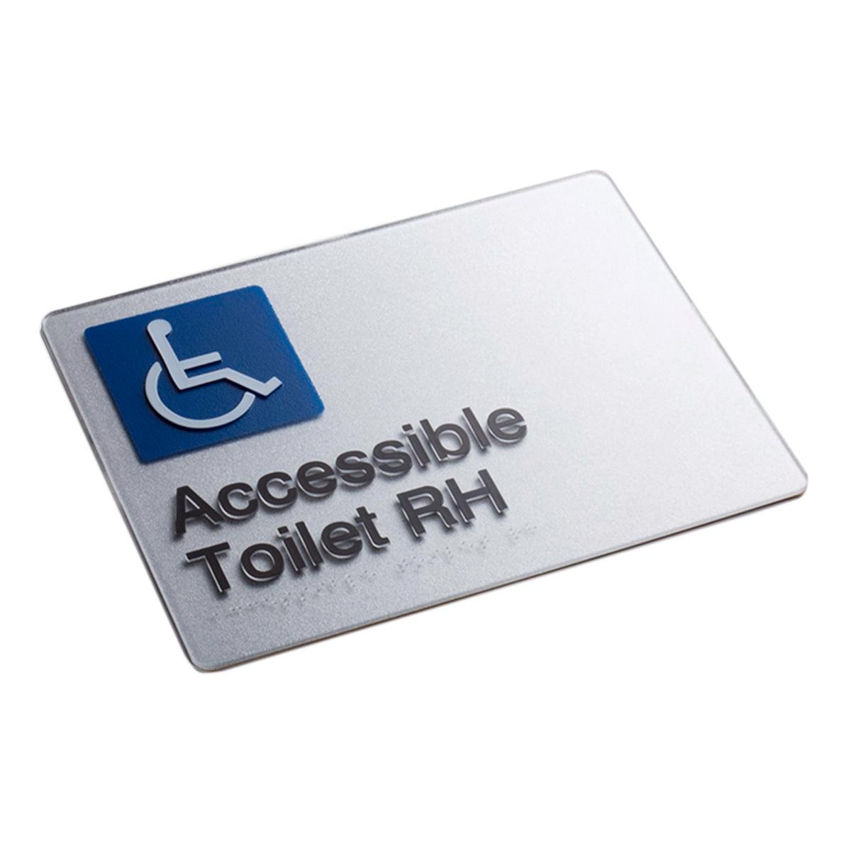 Sandleford 180 x 235mm Accessible Toilet RH Braille Sign - Silver Acrylic
