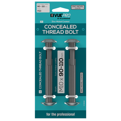 VUEPRO 90-110mm M10 Zinc Nickel Coated Steel Concealed Thread Bolt - 2 Pack