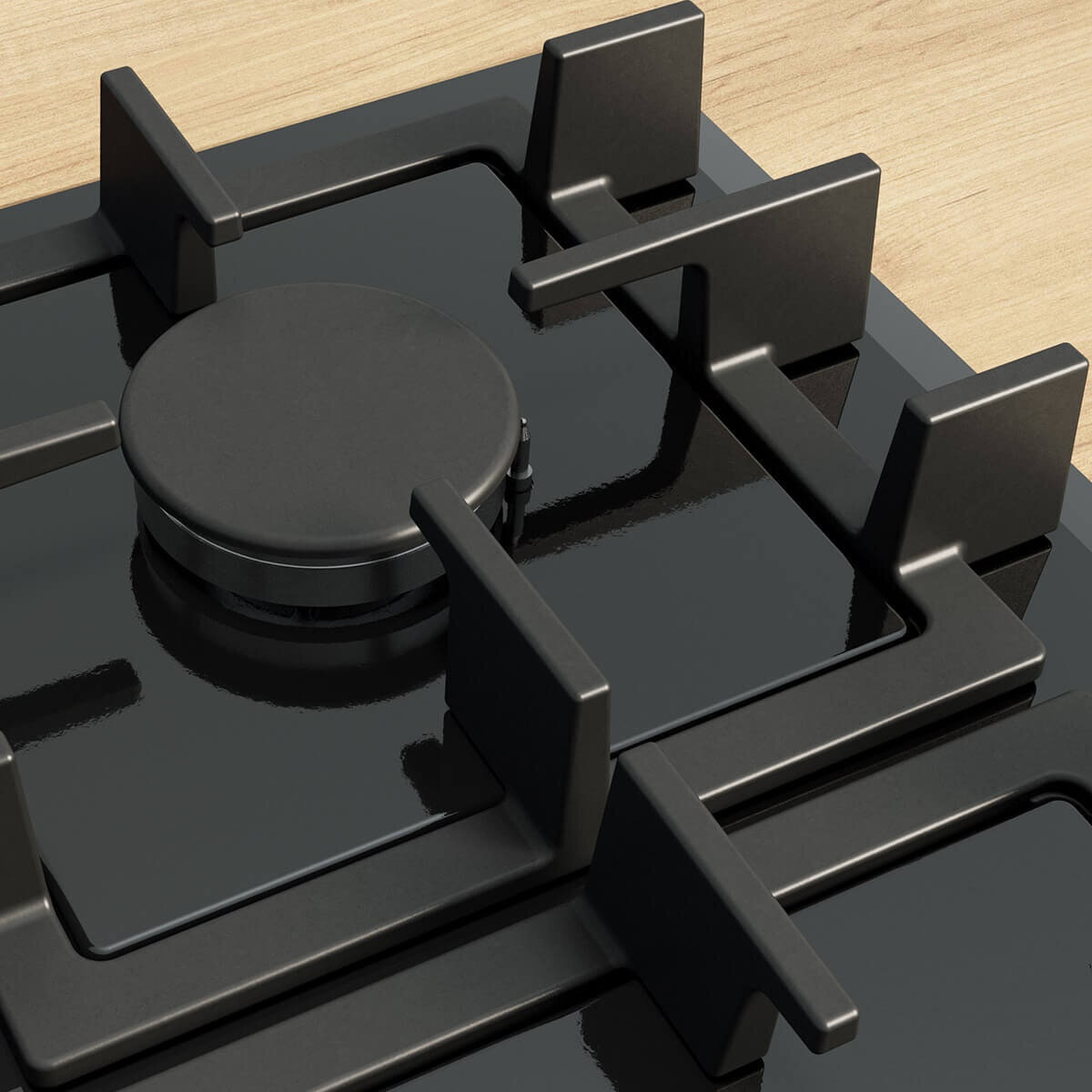 Bosch 60cm Series 4 Black Glass Gas Cooktop - Four Burners, Wok Burner, Frameless Design - PNK6B6K40A