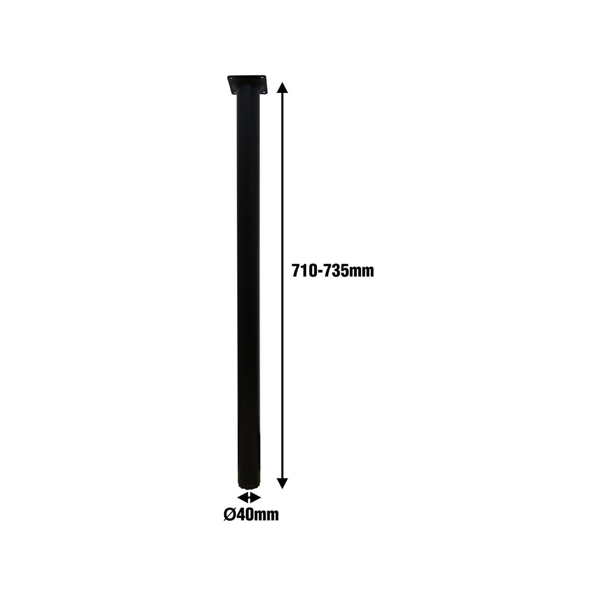 Adoored 40 x 710mm Black Steel Round Adjustable Furniture Leg