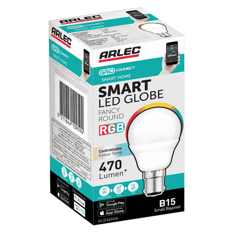 Arlec B15 LED 470lm 5.5W RGB Grid Connect Smart Fancy Round Globe (GLD365HA)