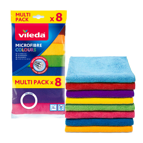 Vileda Colours Microfibre Cloths 8 Pack All-Purpose Cleaning
