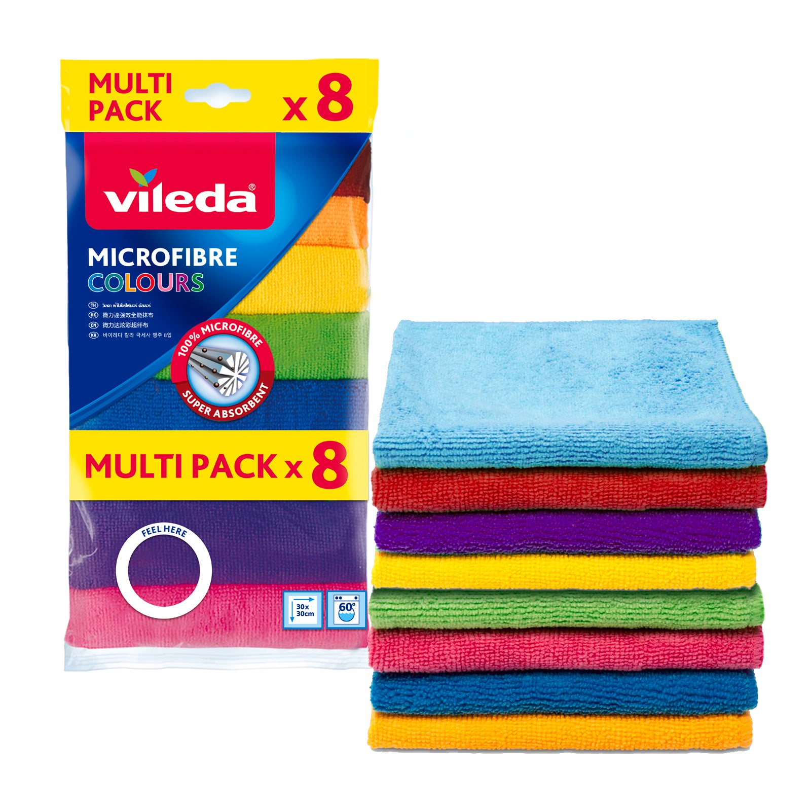 Vileda Colours Microfibre Cloths 8 Pack All-Purpose Cleaning