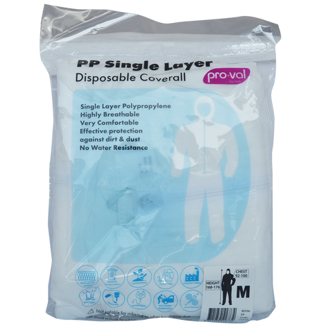 Pro Val Disposable Coverall Medium - Single Layer Non-Woven Polypropylene - Breathable Protection - SuperSaverAU - view 1