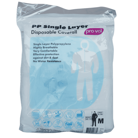 Pro-Val PP Single Layer Disposable Coverall Medium Dust Resistant Breathable