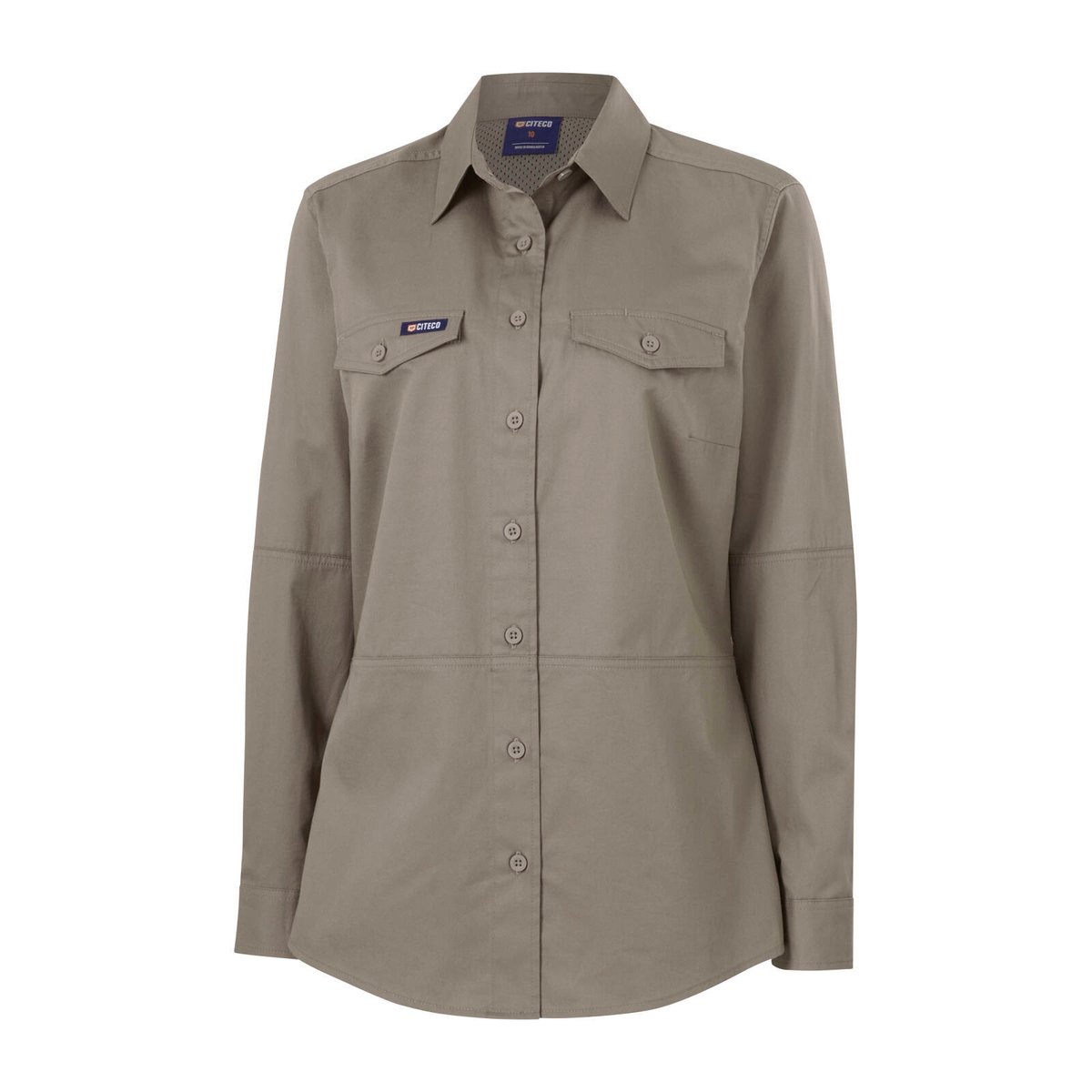 Citeco Women's Khaki Long Sleeve Shirt - 100% Cotton, Size 16