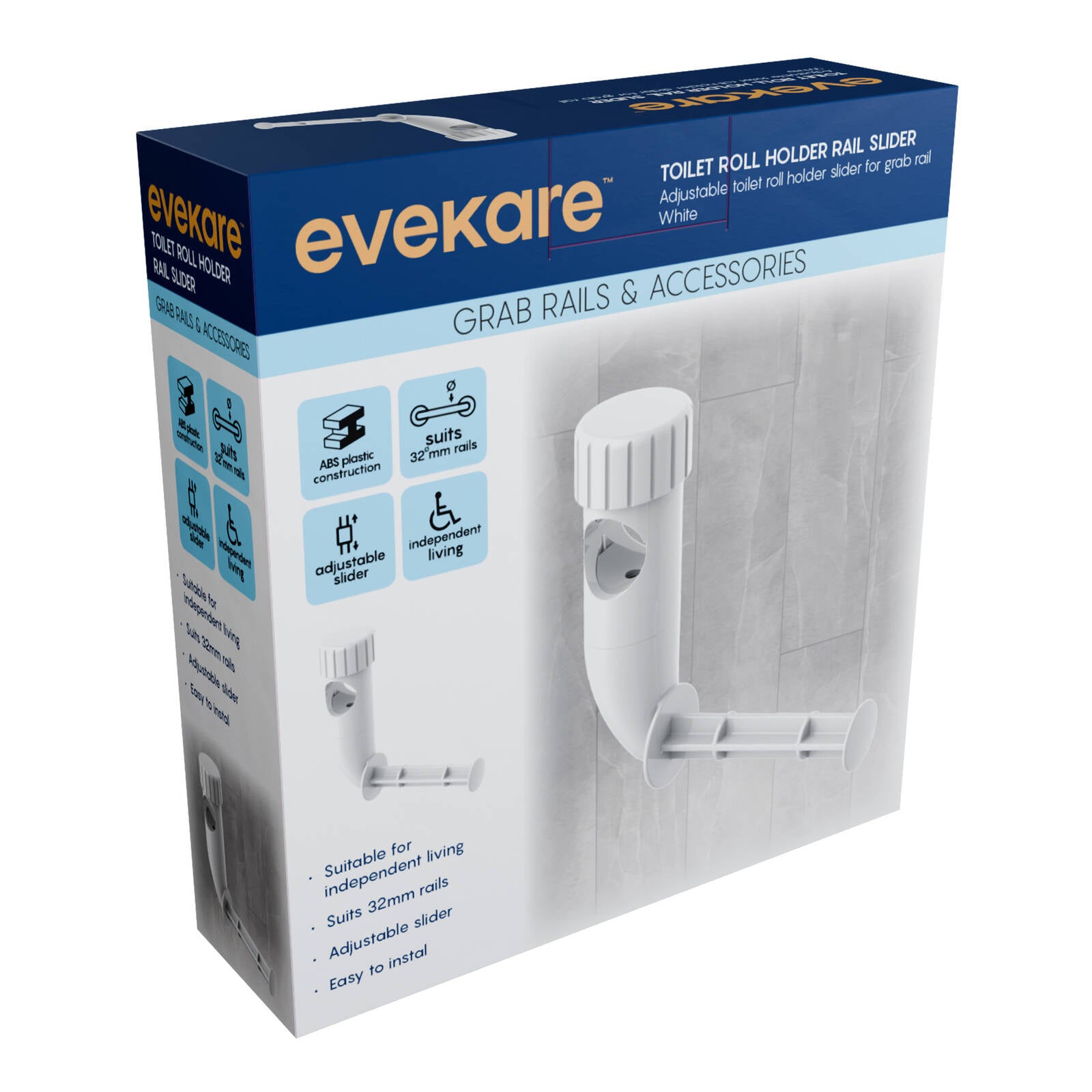 evekare 32mm White Toilet Roll Holder for Grab Rails