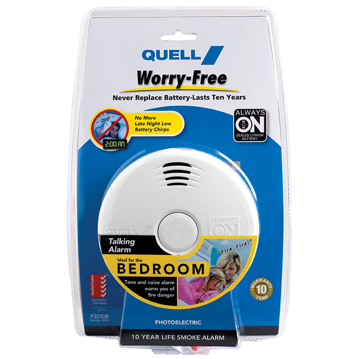 Quell Photoelectric Smoke Alarm - 130mm - PVC - Talking Voice Alarm - SuperSaverAU - view 1