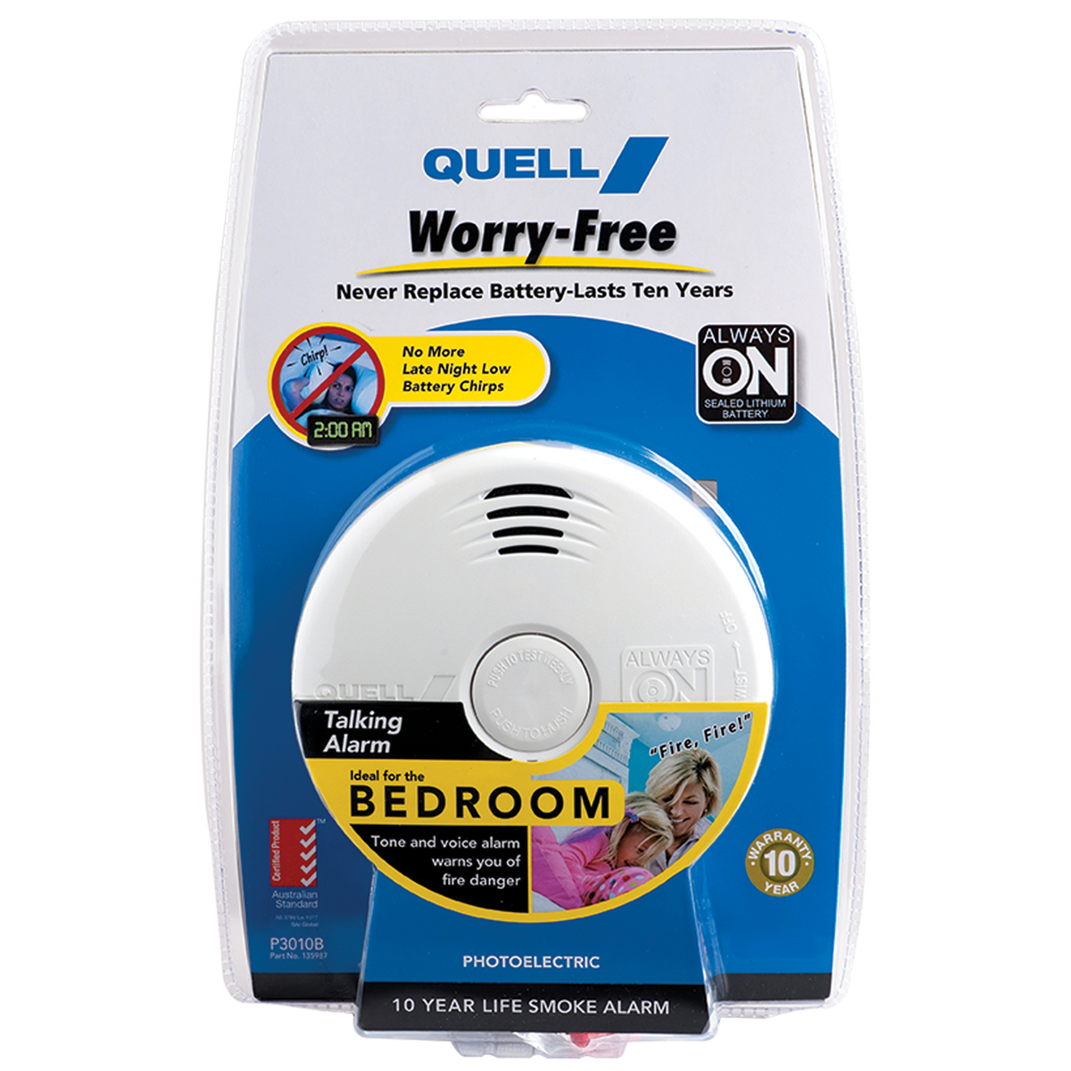 Quell Worry-Free Bedroom Talking Voice Photoelectric Smoke Alarm Lithium 135987