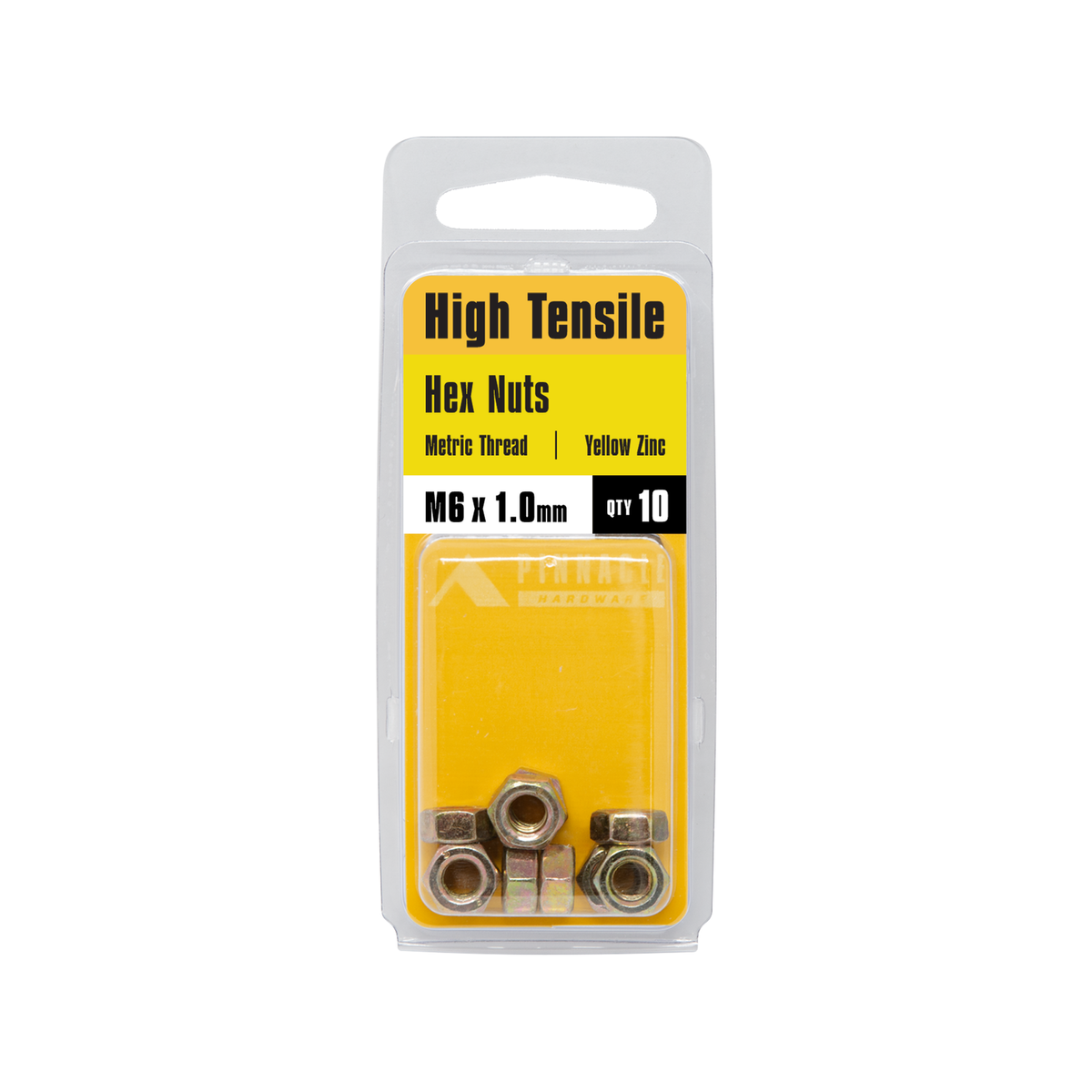 Pinnacle M6 Yellow Zinc Hi-Tensile Hex Nuts - 10 Pack