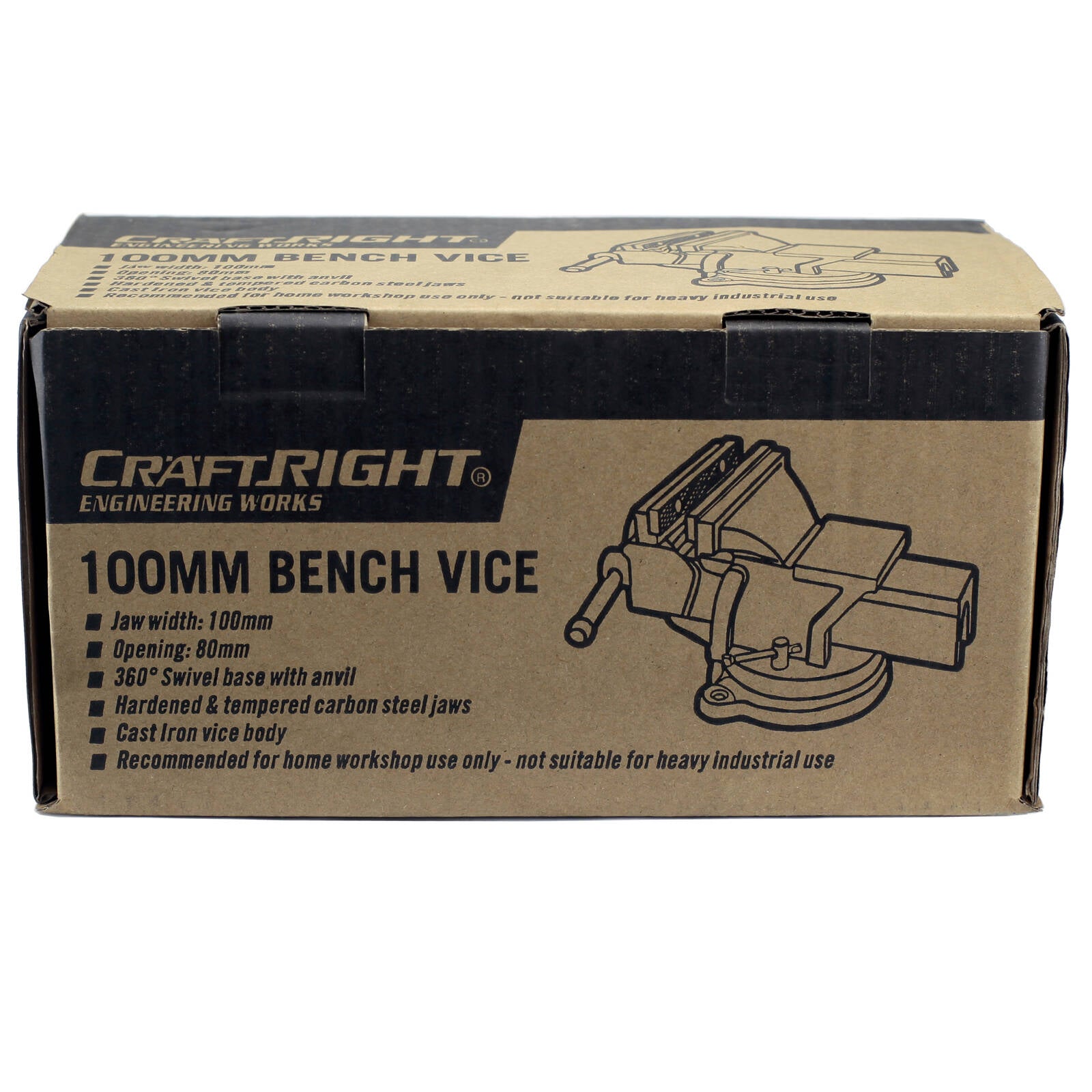 Craftright 100mm Cast Iron Bench Vice with Swivel Base