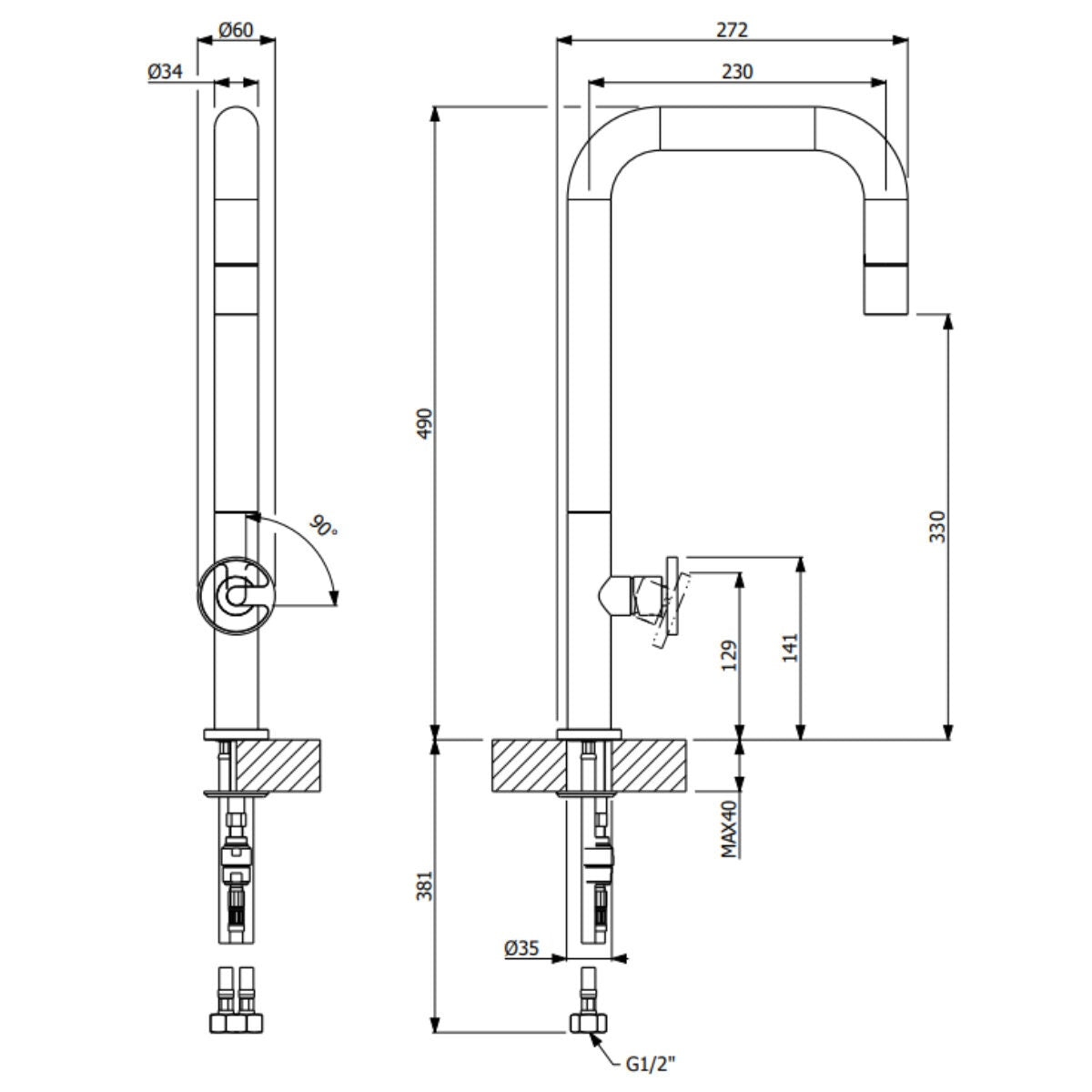 Armando Vicario Patio Pull Out Kitchen Mixer Tap - Stainless Steel, Lead Free, 5 Star WELS - 400727-LF