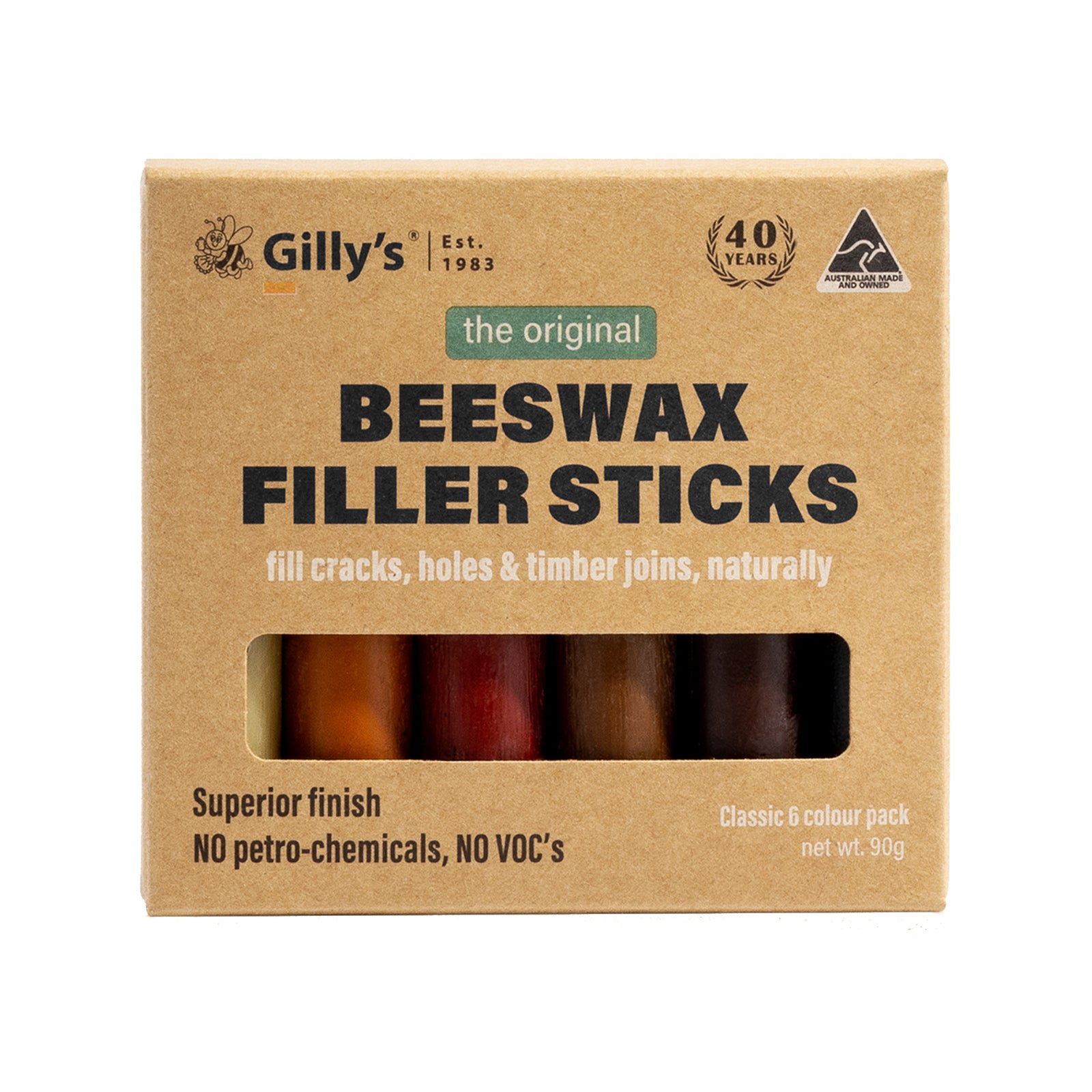 Gilly's Beeswax Filler Sticks 6 Pack Assorted Timber Tone Colours
