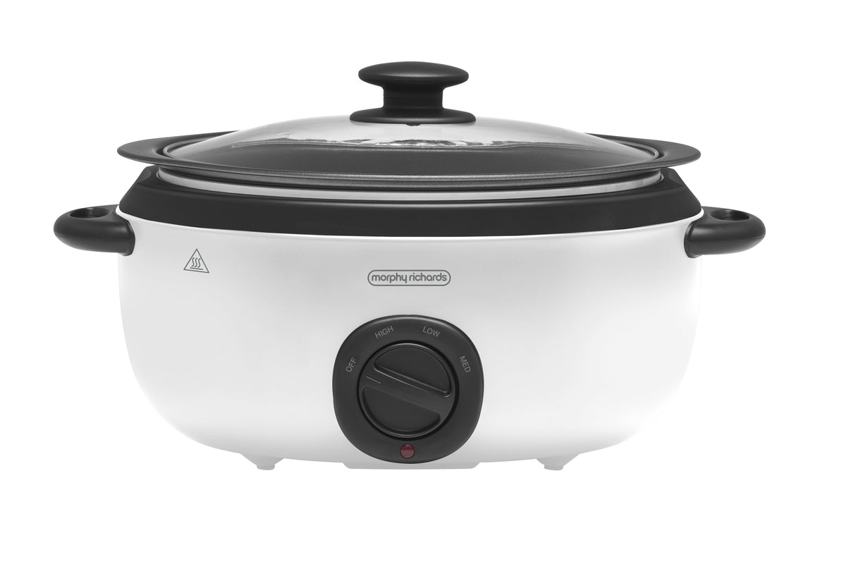 Morphy Richards 6.5L Slow Cooker - Sear and Stew Pot, Toughened Glass Lid, Low to High Heat, White - MRSC65WT