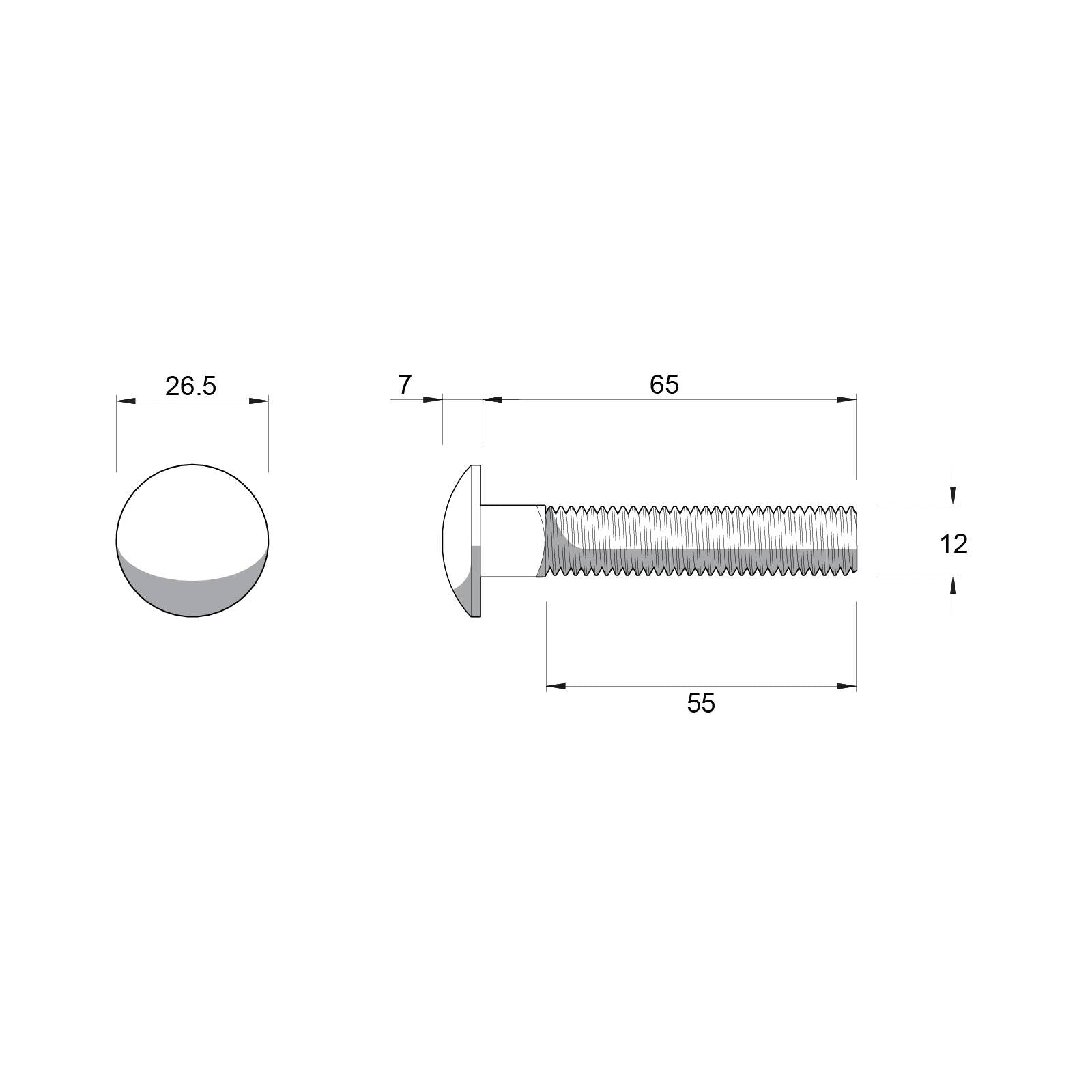 Zenith M12 x 65mm Stainless Steel 304 Cup Head Bolt and Nut