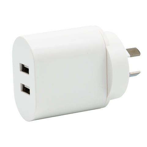 Click 2.4A Dual USB Wall Charger White 2 Outlet CLK1005