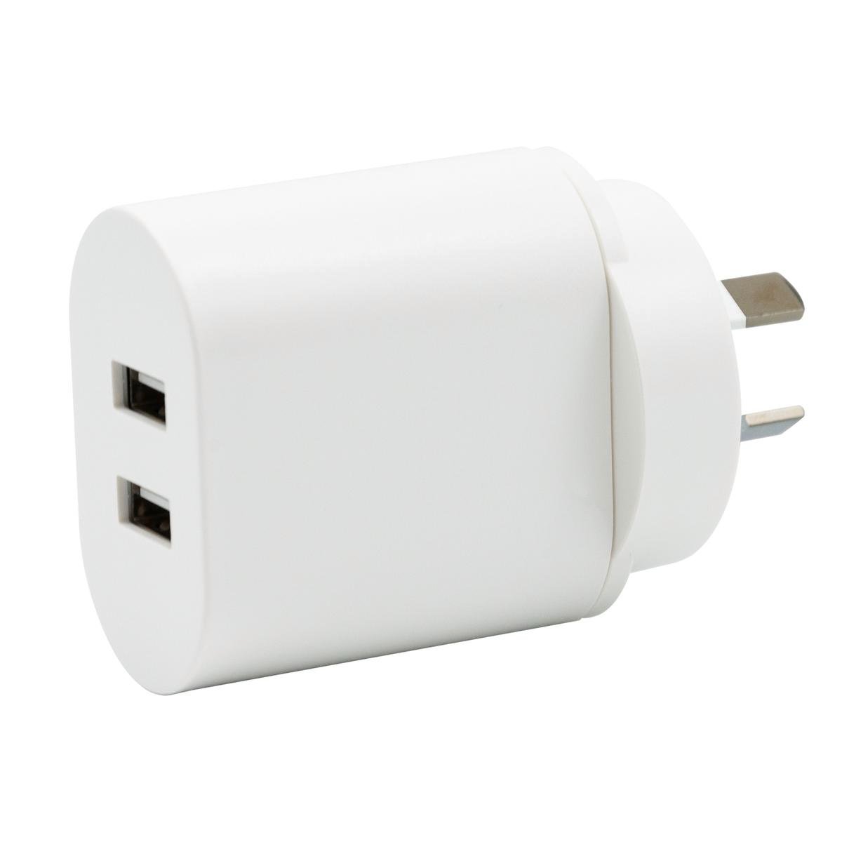 Click 2.4A Dual USB Wall Charger White 2 Outlet CLK1005