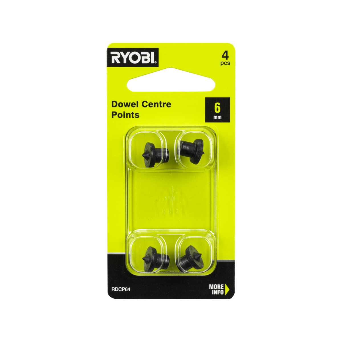 Ryobi 6mm Dowel Centre Points - 4 Pack for Accurate Dowel Marking