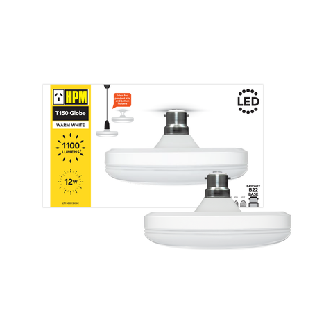 HPM 12W LED Warm White T150 Globe, B22 Bayonet, 240V, Indoor LT150013KBC