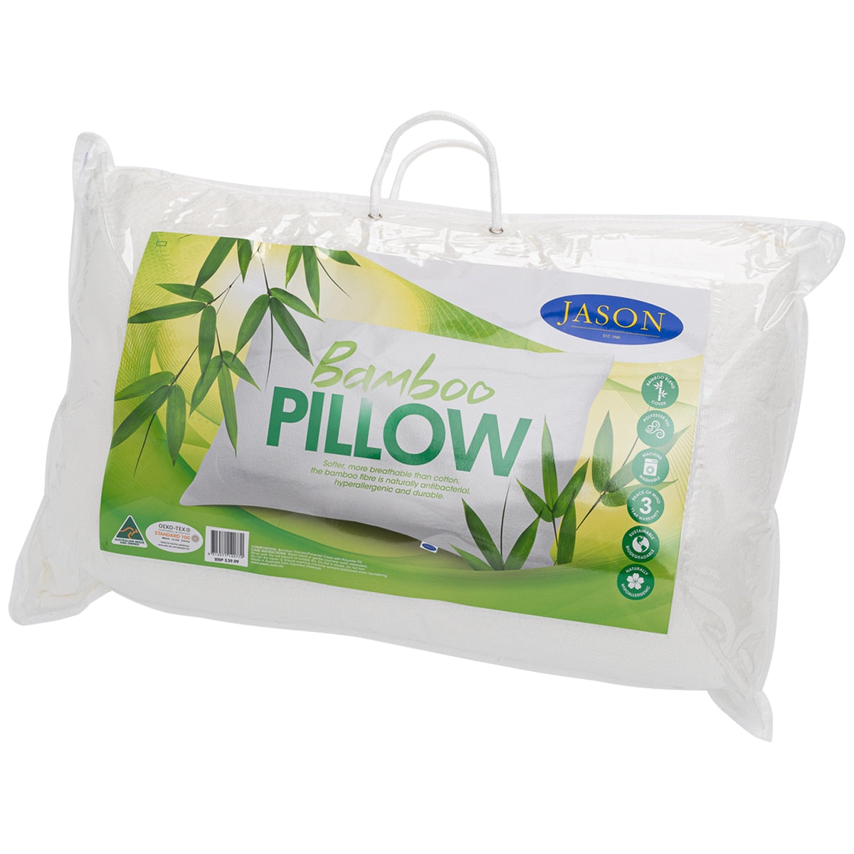 Jason Bamboo Blend Pillow Firm, 450 x 750 mm, Antibacterial, Machine Washable - SuperSaverAU - view 1