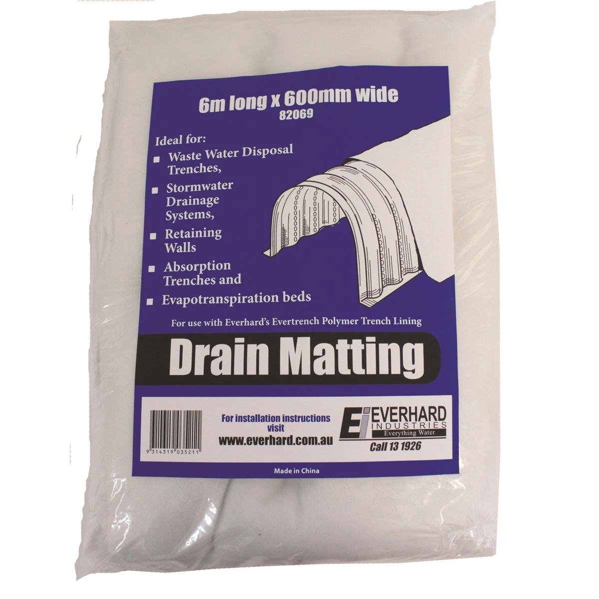 Everhard 600mm x 6m Drain Matting, White Non-Woven Polypropylene Geotextile