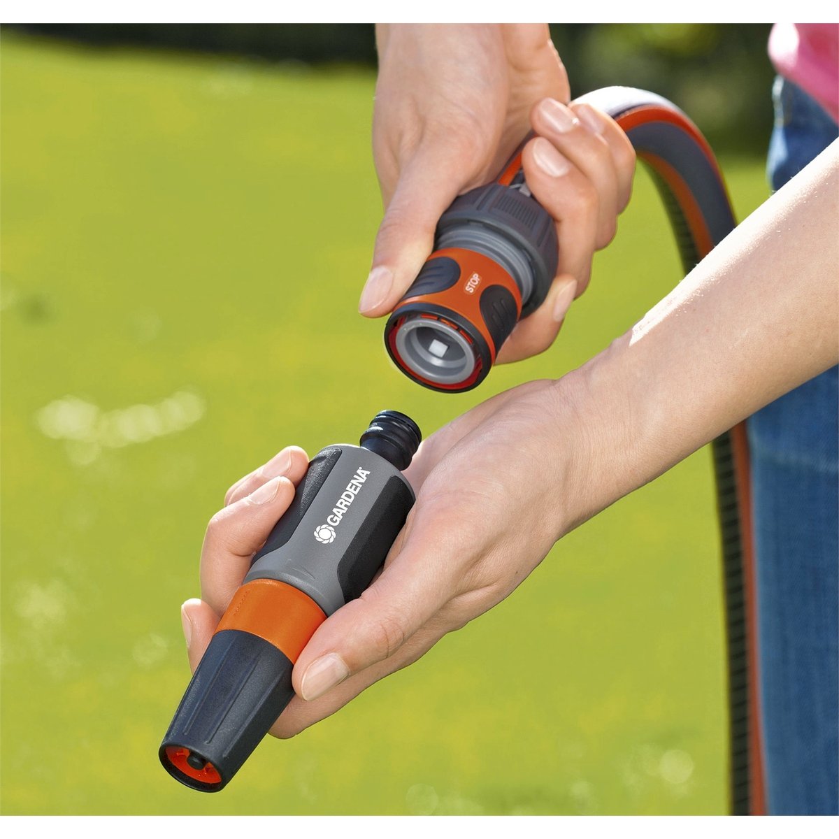GARDENA 19mm Water Stop Hose Connector with Stop Valve - Soft Grip Plastic