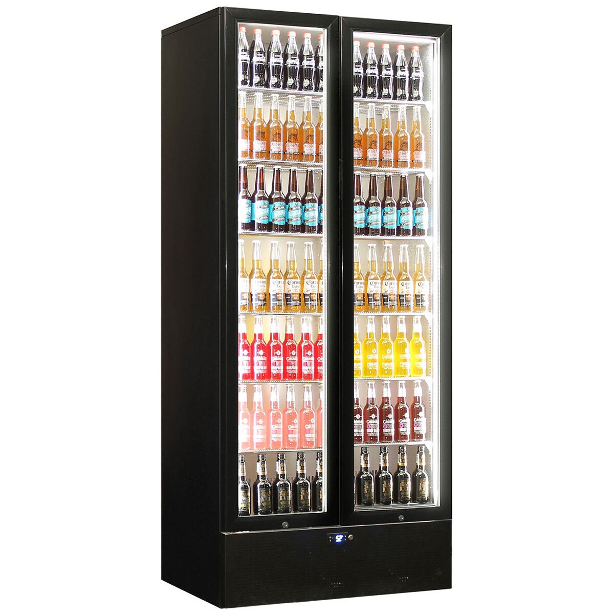 Schmick 694L two door heated glass beverage refrigerator - black, side by side doors - SK668-B-HD