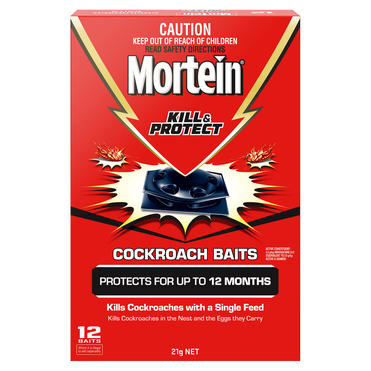 Mortein Kill and Protect Cockroach Baits 12 Pack - 145mm x 218mm - Black - Long-lasting Pest Control - SuperSaverAU - view 1