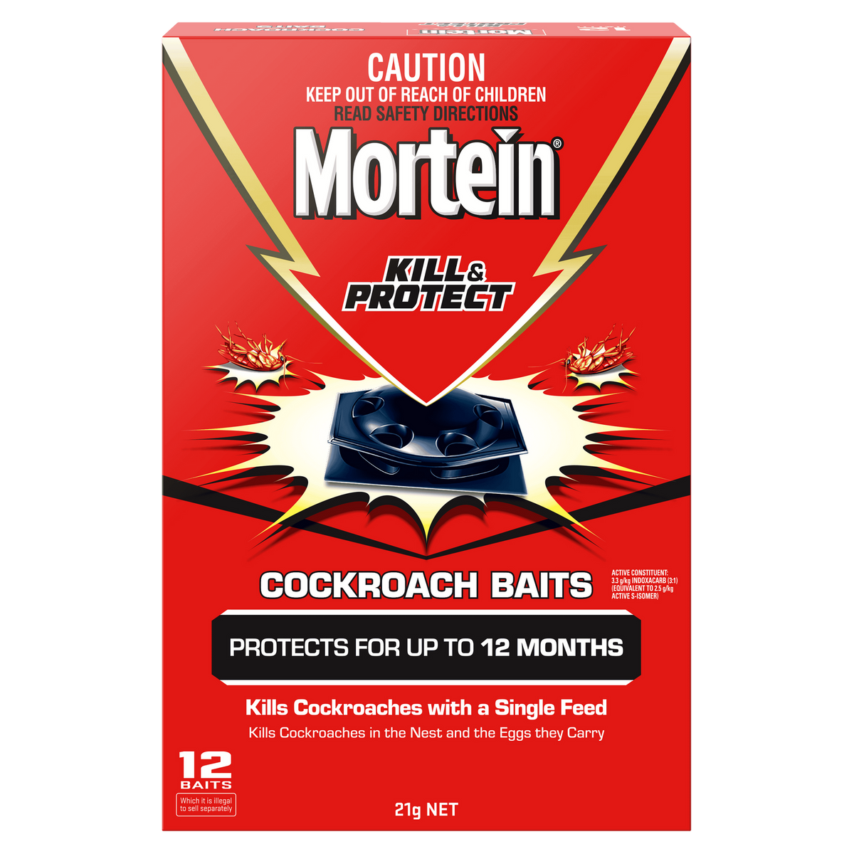 Mortein Kill and Protect Cockroach Baits - 12 Pack, Long-Lasting Bait Stations