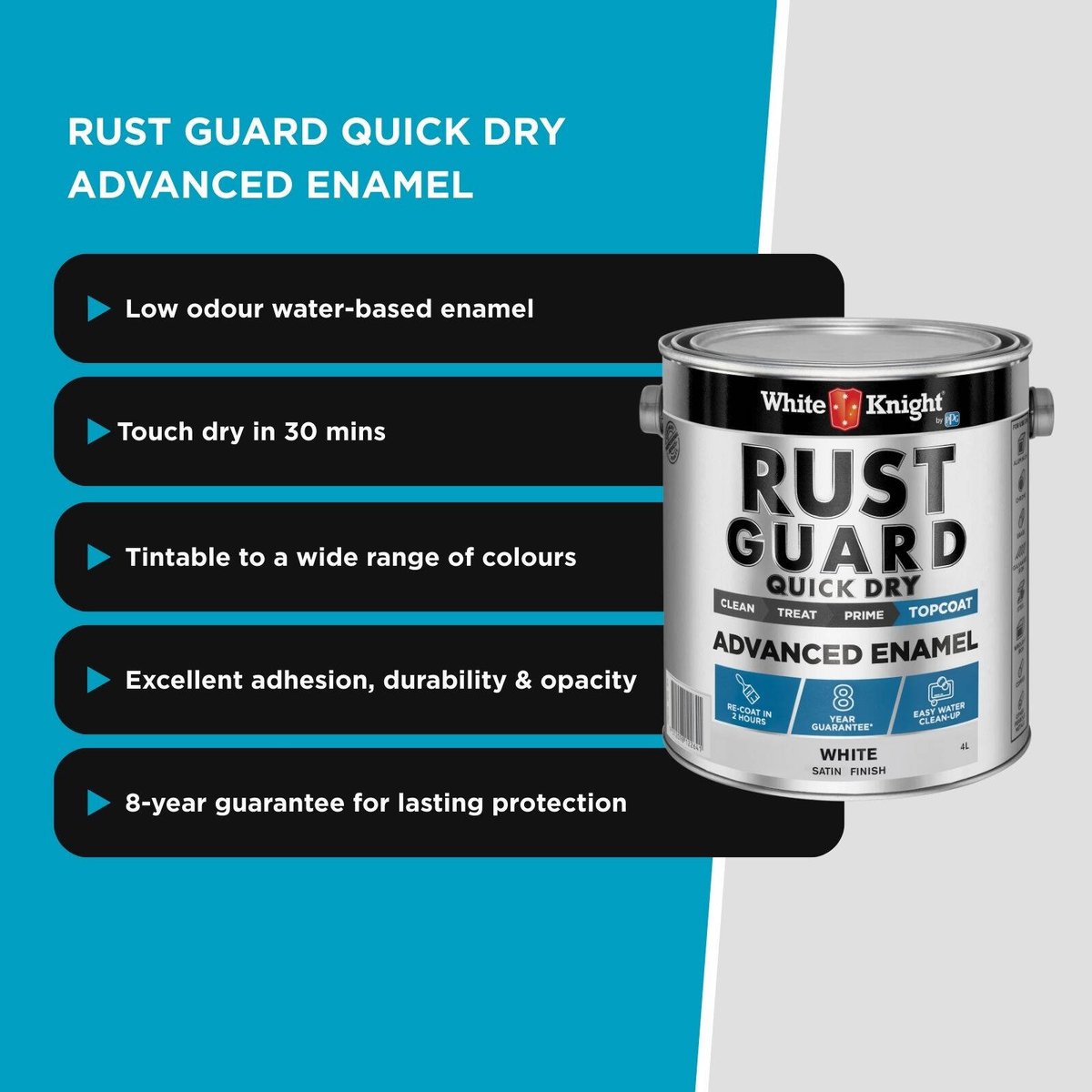 White Knight Rust Guard 4L White Satin Quick Dry Advanced Enamel Paint