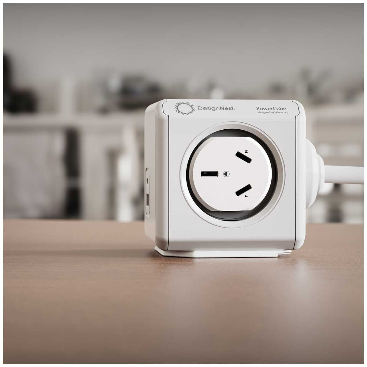 Allocacoc PowerCube 4 Outlets USB A+C 1.5M Cable 2.4A 5V 12W Childproof Red Dot 2014 Winner - SuperSaverAU - view 2