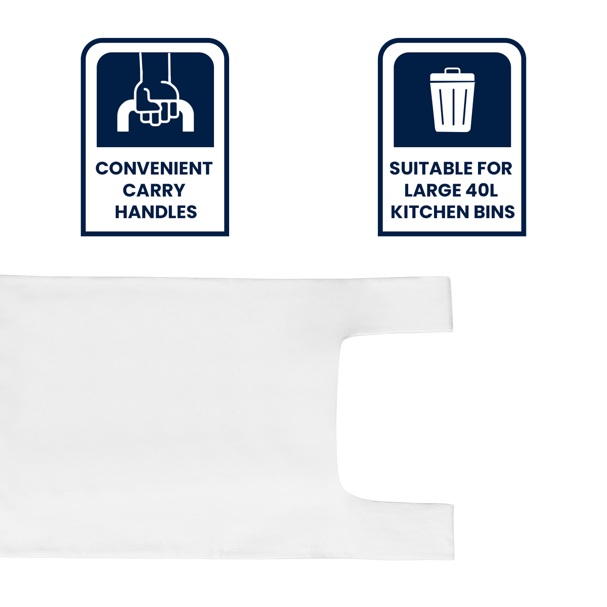 GRUNT 40L White Extra Large Kitchen Tidy Bags, 25 Pack, HDPE with Tie Handles