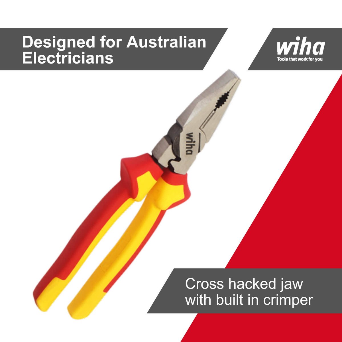 Wiha 220mm Combination Pliers - 1000V Insulated, C70 Steel, Built-In Cutter