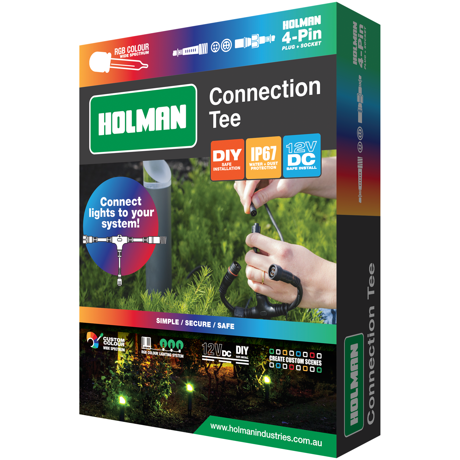 Holman RGB Colour Garden Light Connection Tee Weather Resistant Waterproof Outdoor ALCRGB3TL