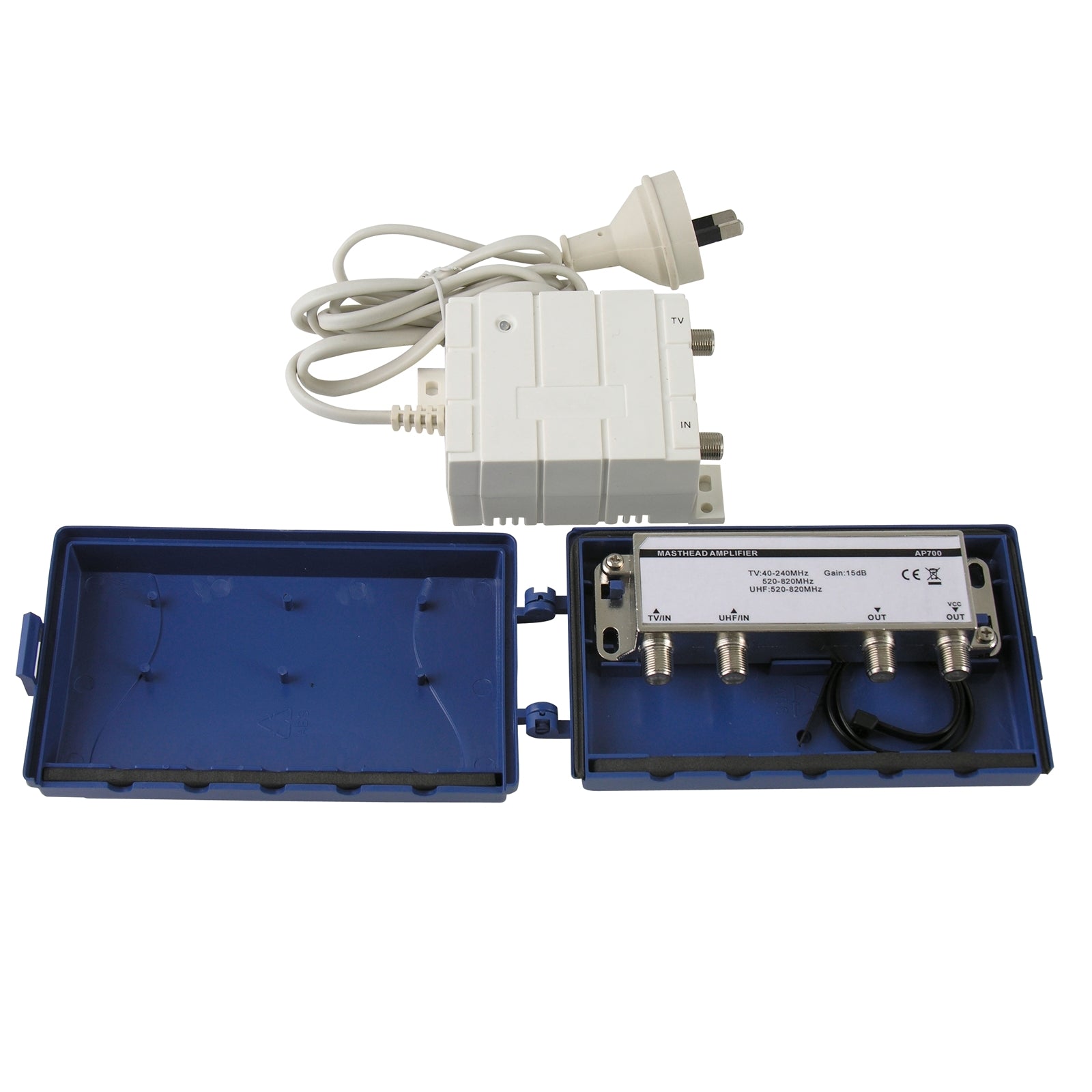 Antsig Dual Output Masthead Amplifier - UV Stabilised ABS, Indoor/Outdoor TV Signal Booster AP700