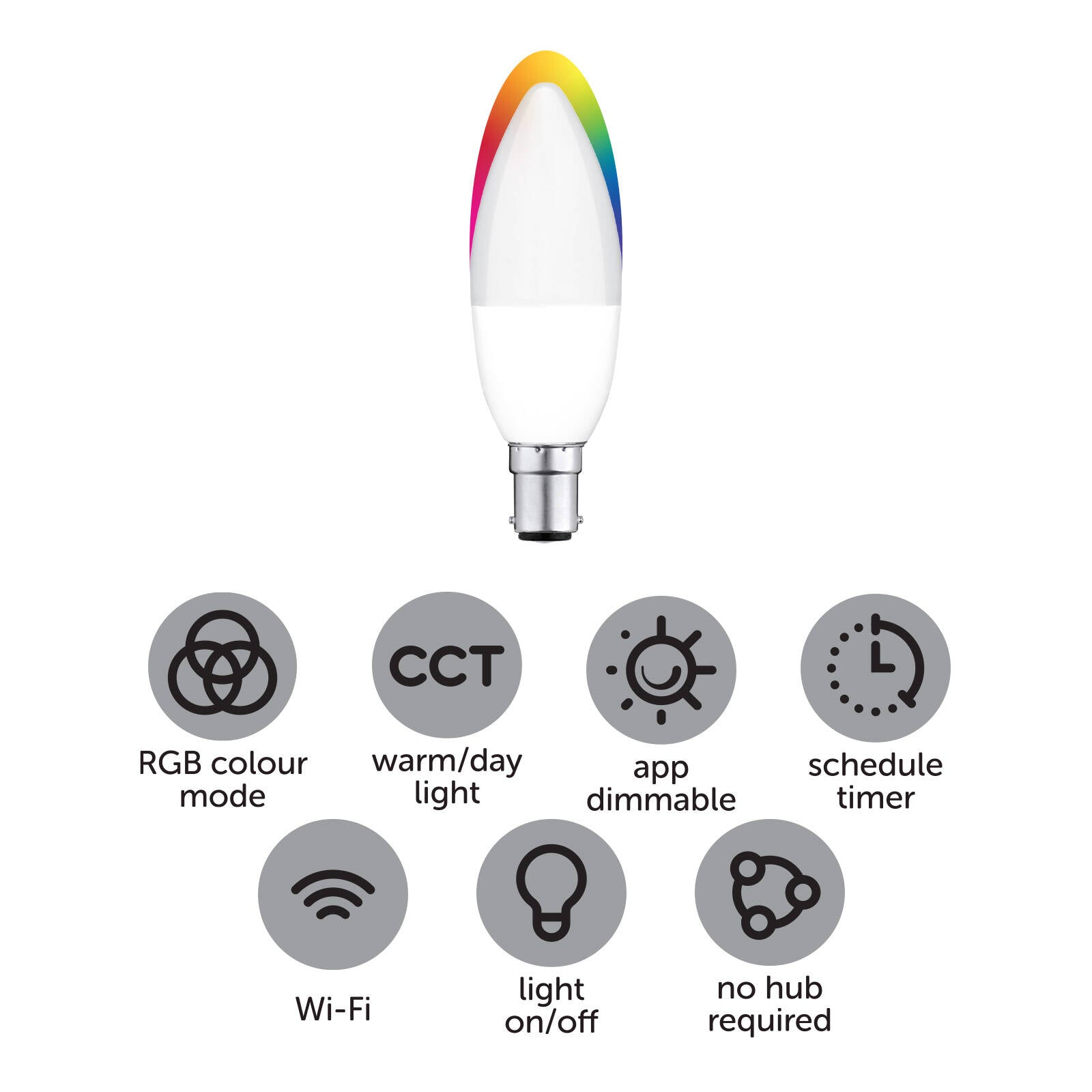 Arlec B15 LED 470lm 5.5W RGB Grid Connect Smart Candle Globe
