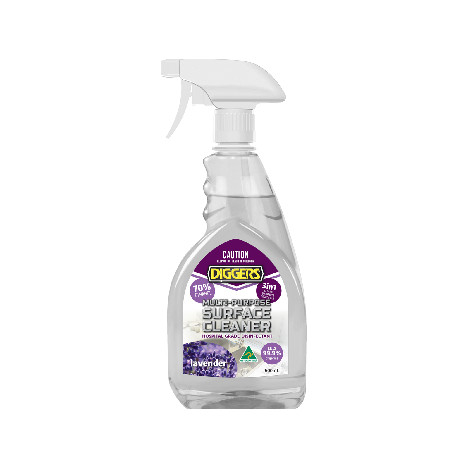 DIGGERS Lavender Multi-Purpose Surface Cleaner 500ml - Antibacterial Spray