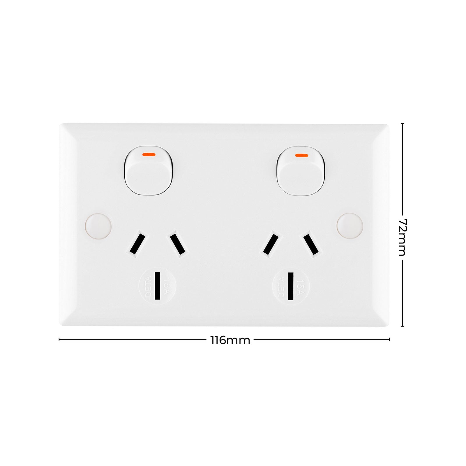DETA 15A Solid Plate Double Power Point, White Polycarbonate, Indoor (3216B)