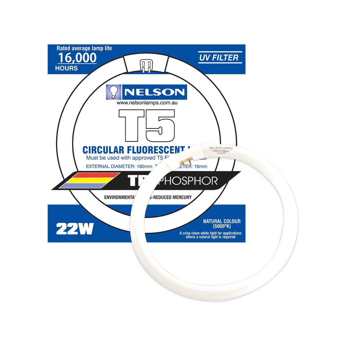 Nelson 22W 185mm T5 Circular Fluorescent Tube Natural White Dimmable M5R22NC