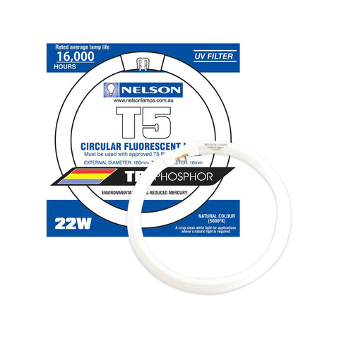 Nelson 22W 185mm T5 Circular Fluorescent Tube Natural White Dimmable M5R22NC
