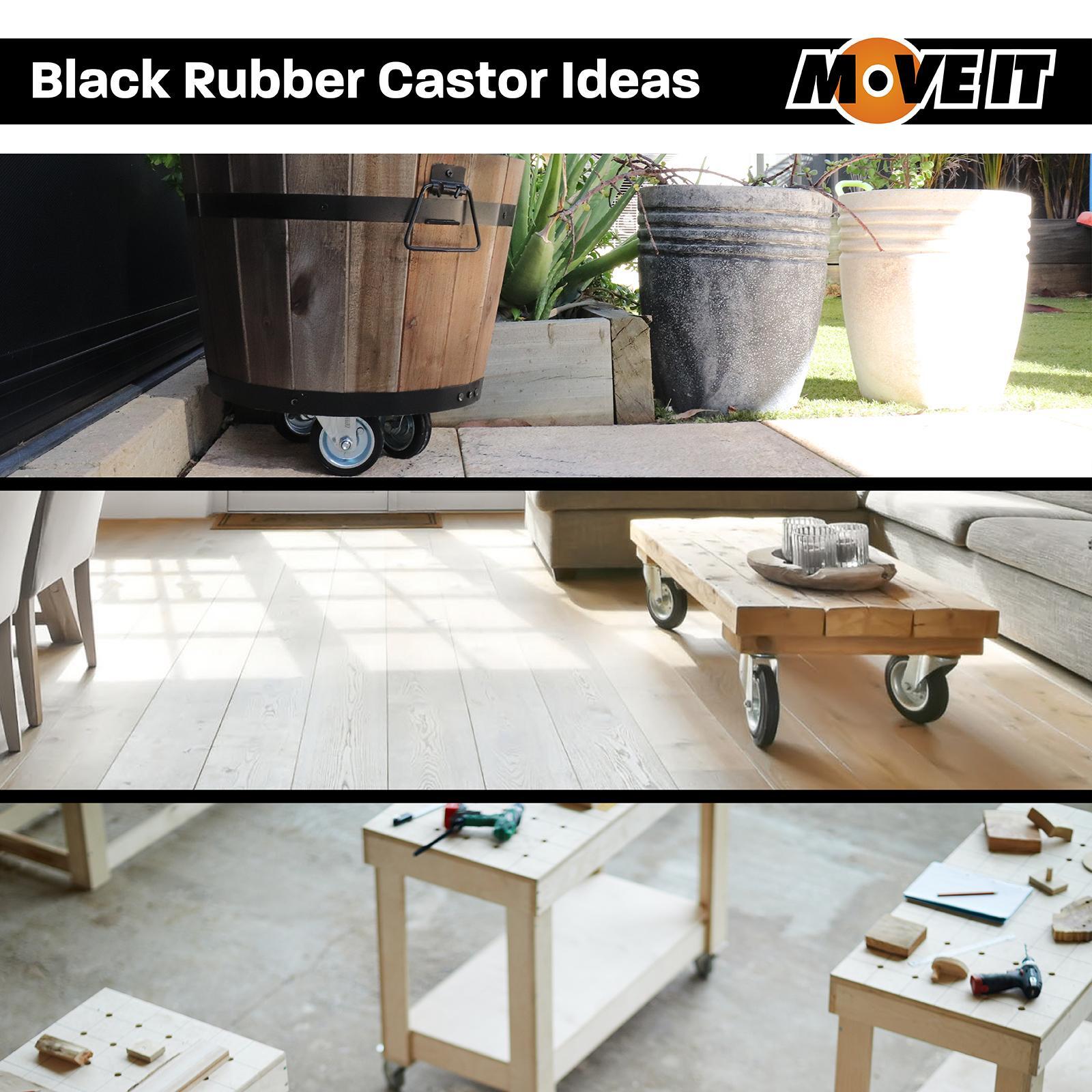 Move It 75mm Black Rubber Swivel Plate Castor with Brake, Indoor, 50kg