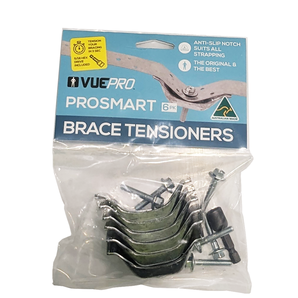 VUEPRO Galvanised Steel Hex Drive Anti-Slip Strap Bracing Tensioner, 6 Pack