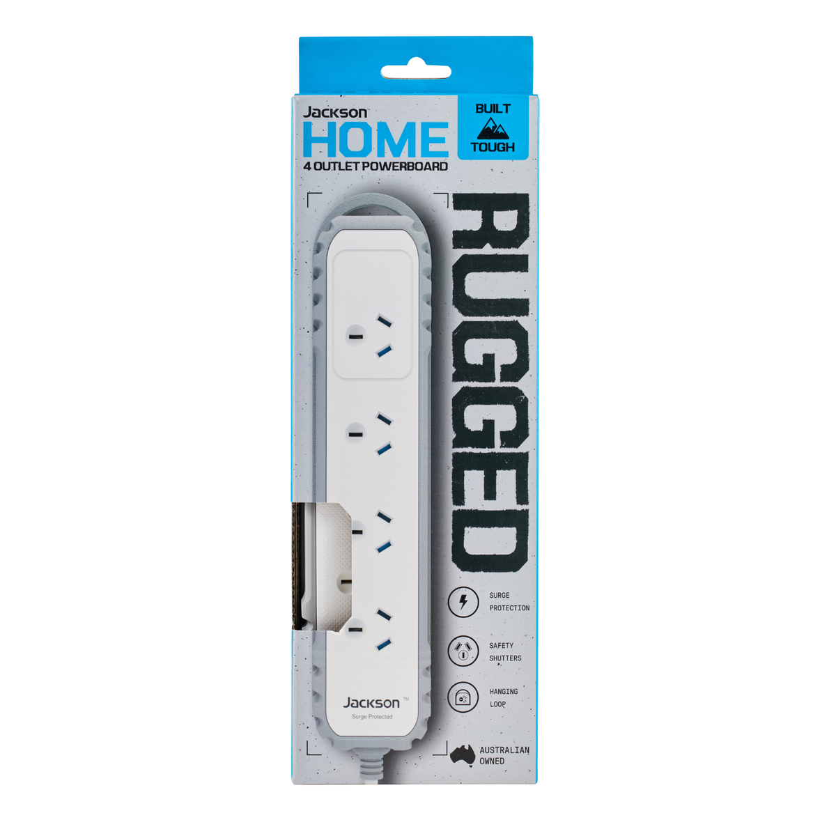 Jackson Rugged Home 4 Outlet Powerboard with 175J Surge, 0.9m Lead 240V 10A
