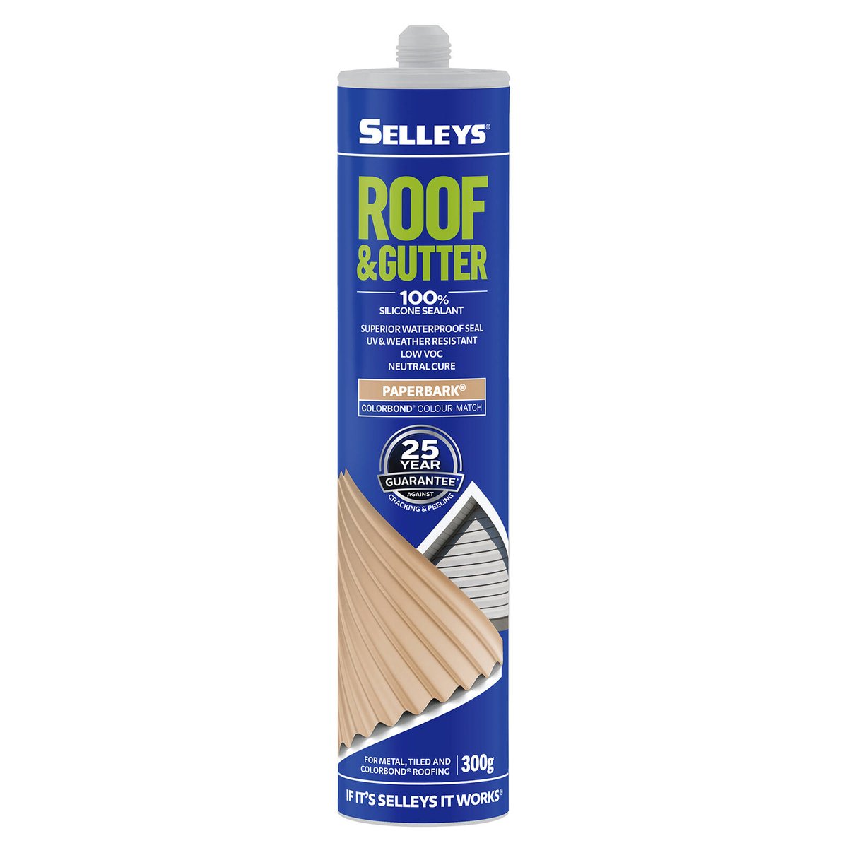 Selleys Roof and Gutter Silicone Sealant Paperbark 300g - Waterproof, UV Resistant Silicone Polymer